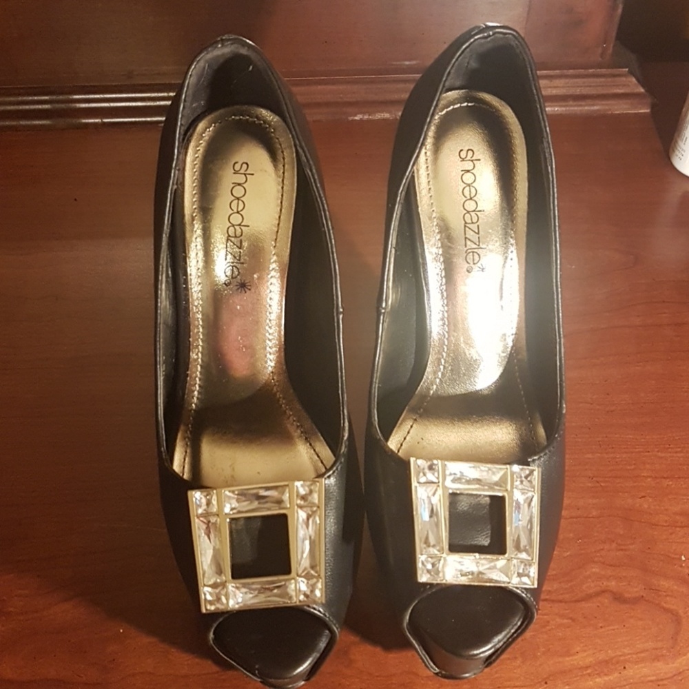 Black double platform pumps